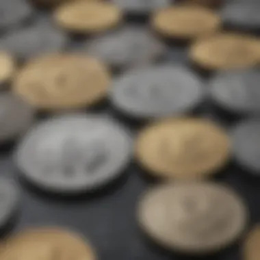 Close-up of various coins available for trading