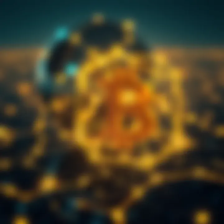 A conceptual representation of blockchain technology applied to real estate transactions.