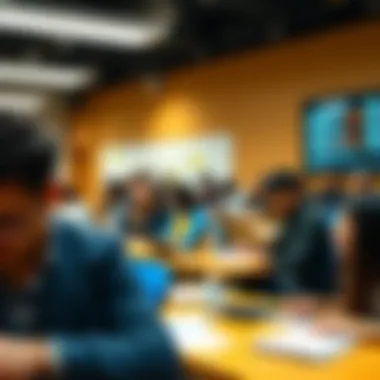 Blockchain Education in Action A classroom filled with students engaged in blockchain education